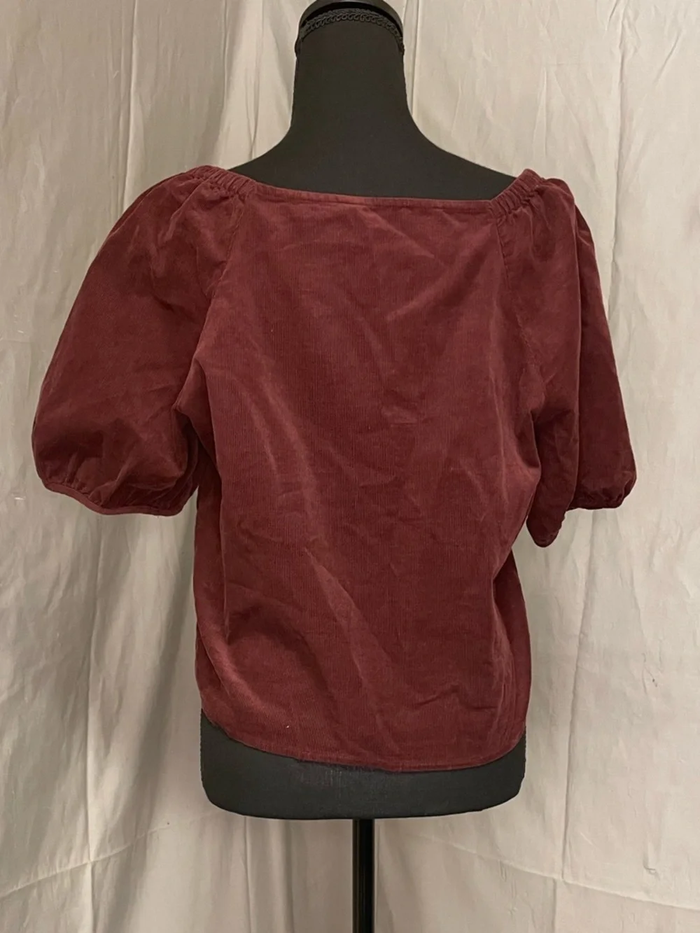 NWOT Madewell Burgundy Velvet Corduroy Puff-Sleeve Wrap Top